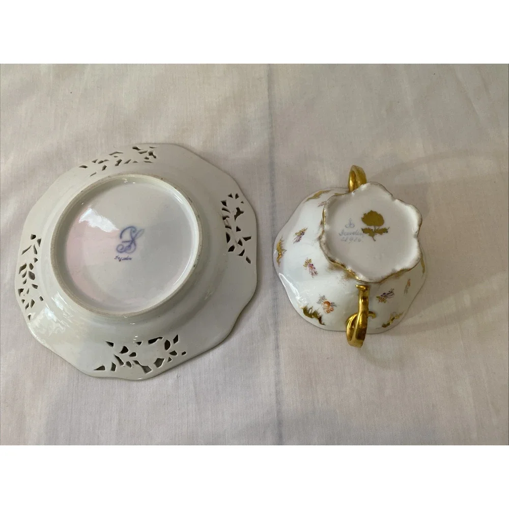 Antique Dresden 28936 demitasse cup and saucer, hand painted (not matching)